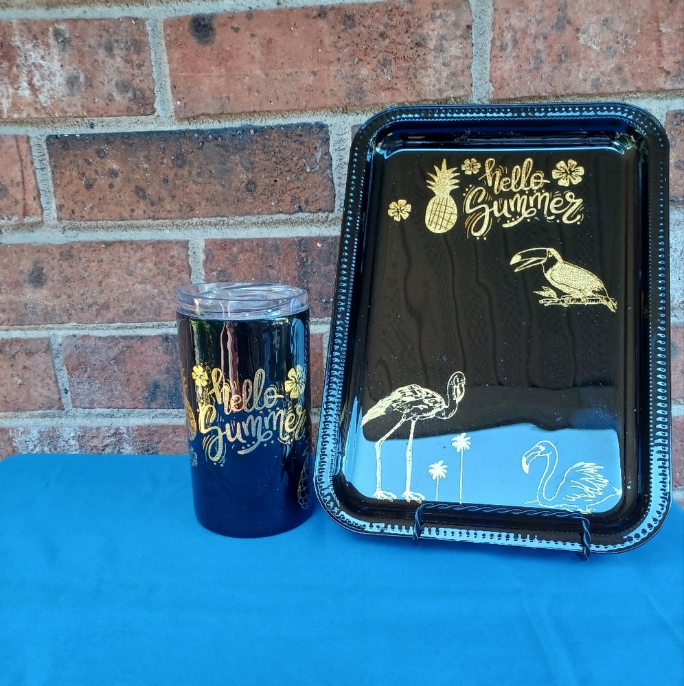 Hello Summer 14 oz Tumbler and Tray Set.